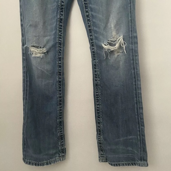 Buckle Black 3 FIT Jeans Mens 28 Denim Low Rise Thick Stitch Bootcut Medium Wash - Picture 8 of 11